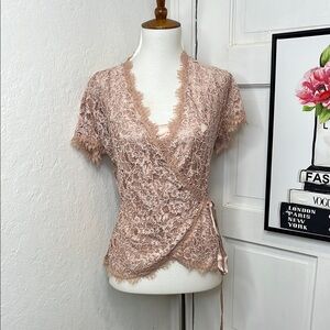 Vintage DVF Blush Pink Lace Wrap Blouse Size 4